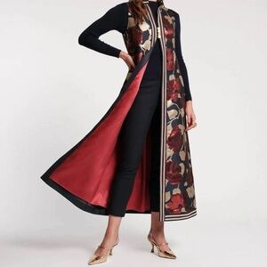 Frances Valentine Floral Long Blazer in Black and Red